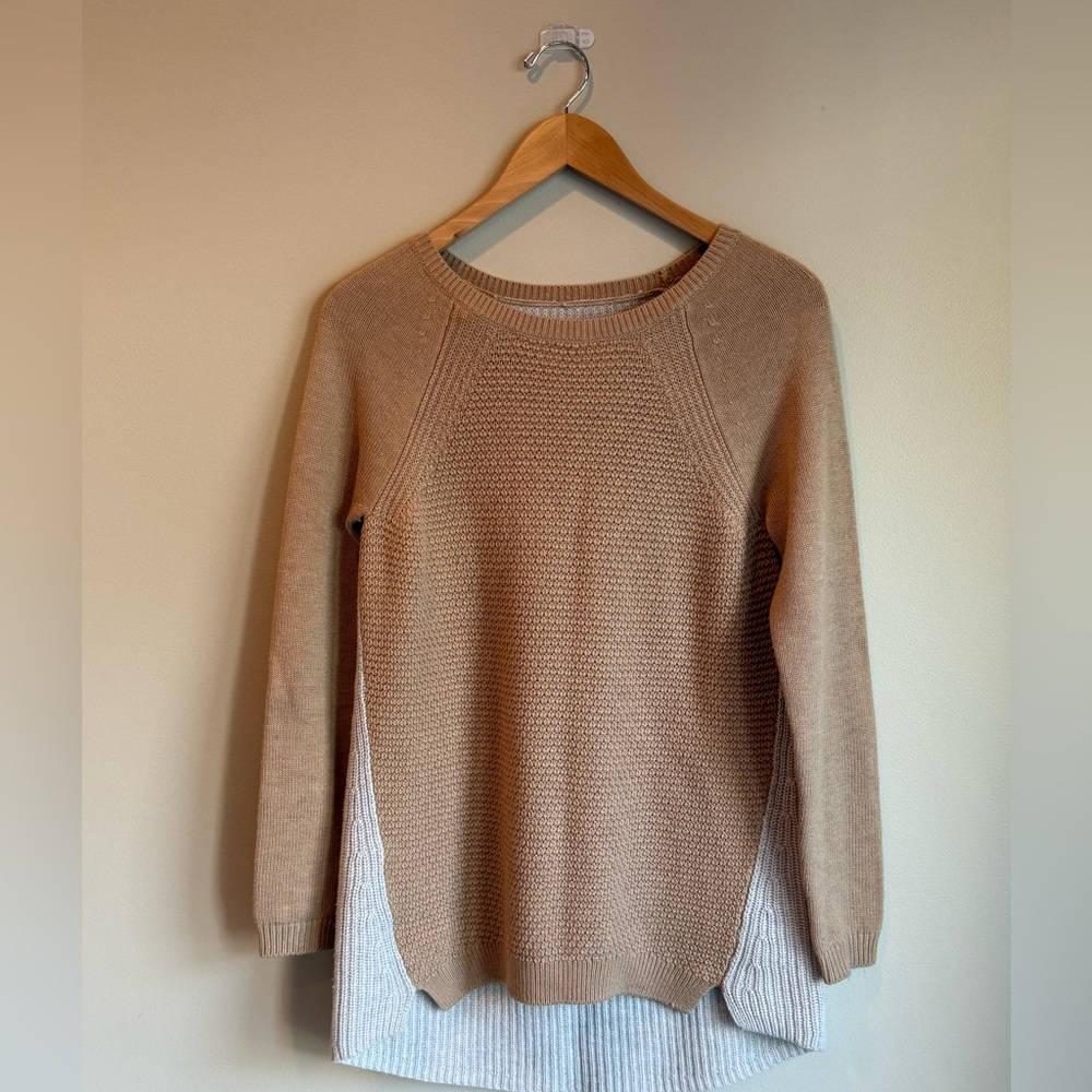 Ann Taylor LOFT Sweater Women's Size S Beige Long Sleeve Round Neck Merino Wool